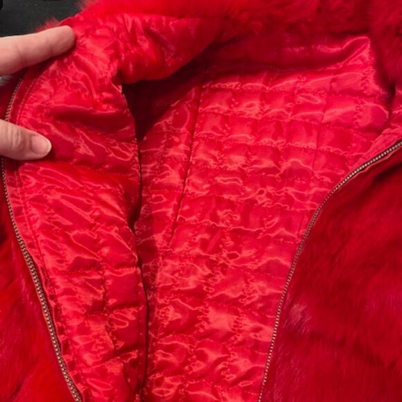 AS NEW MAXIMA WILSONS LEATHER RABBIT FUR LIPSTICK RED JACKET REVERSES NYLON XL - Picture 6 of 7